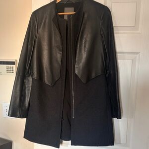 Vera Wang Black leather and wool blend coat for women